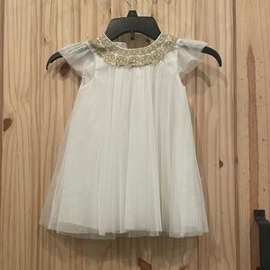 H&M tulle dress for baby girl, white with gold, size 1 to 2 years. #k65